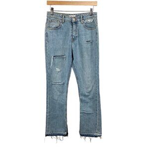 Zara Woman Premium‎ Denim Distressed Jeans Mid-Rise Size 4 Light Wash Cotton